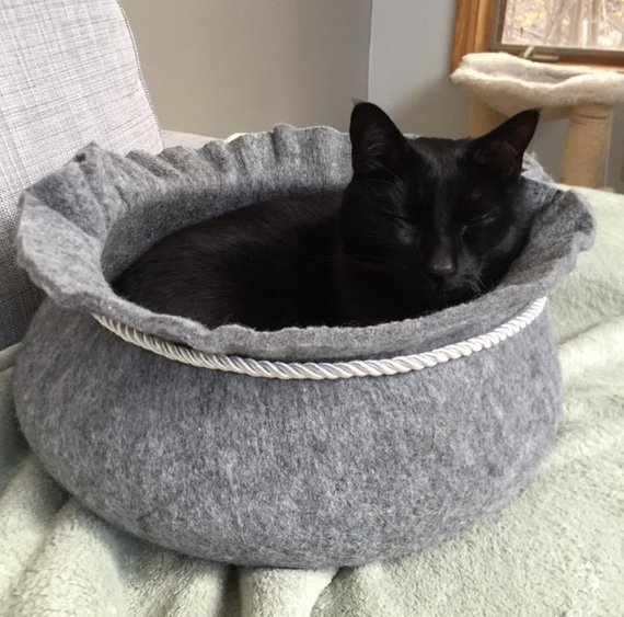 coussin chat feutre marmite