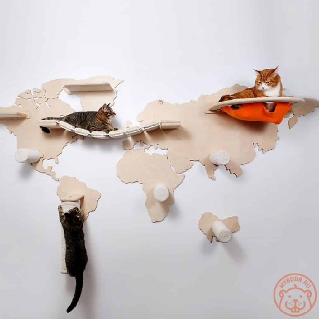 arbre a chat mural design carte du monde