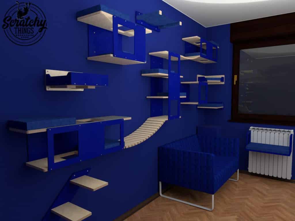 arbre a chat mural design parcours aventure bleu