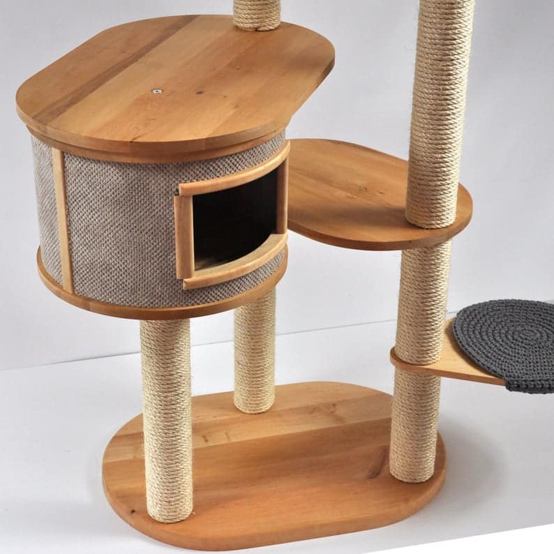 arbre a chat artisanal bois massif niche