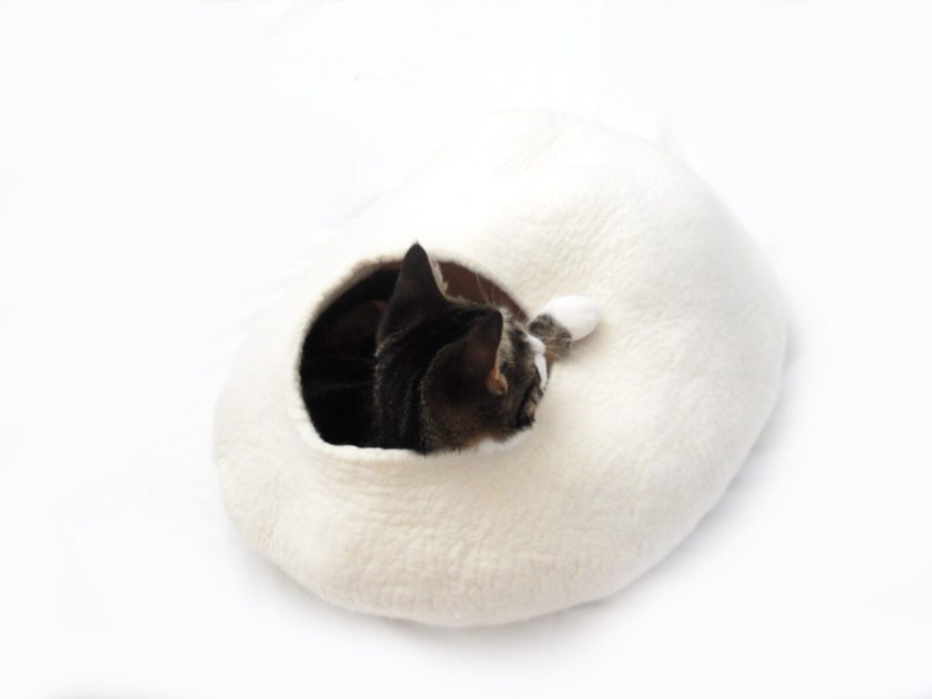 grotte chat feutre laine blanc prix moyen