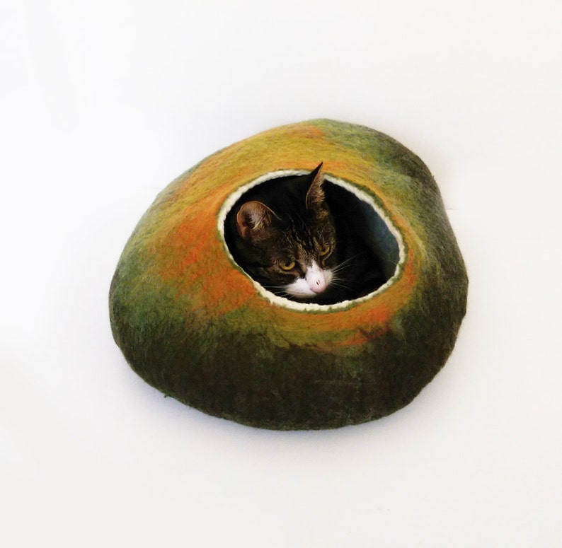 grotte chat feutre laine vert orange nuances prix moyen