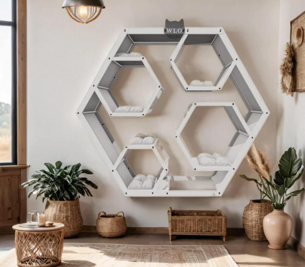 arbre a chat design espace mural forme hexagone