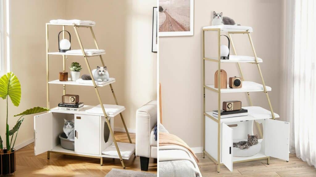 arbre a chat etageres inclinees rangement bibliotheque
