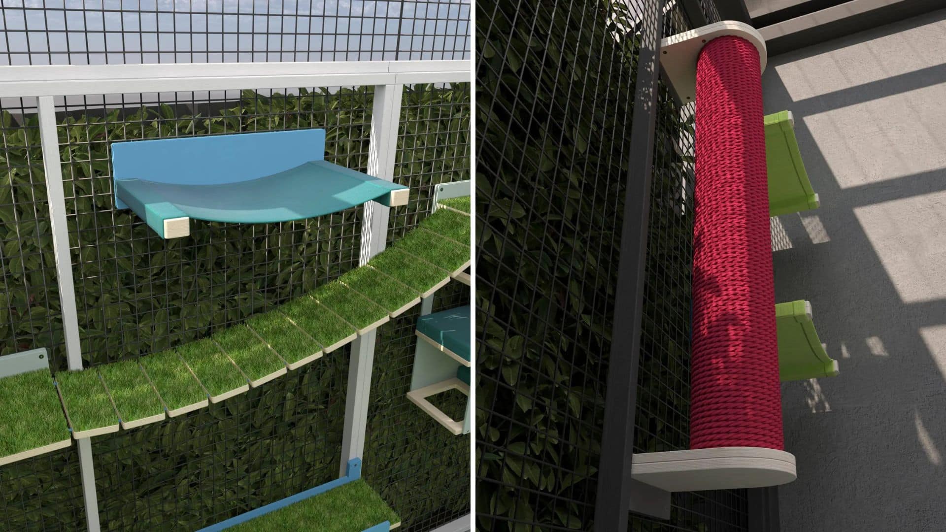 arbre a chat exterieur bois hamac passerelle griffoir