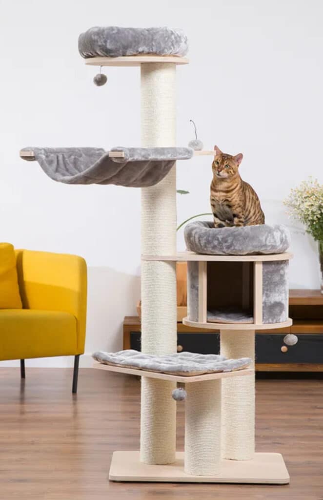 arbre a chat contemporain bois clair hamac